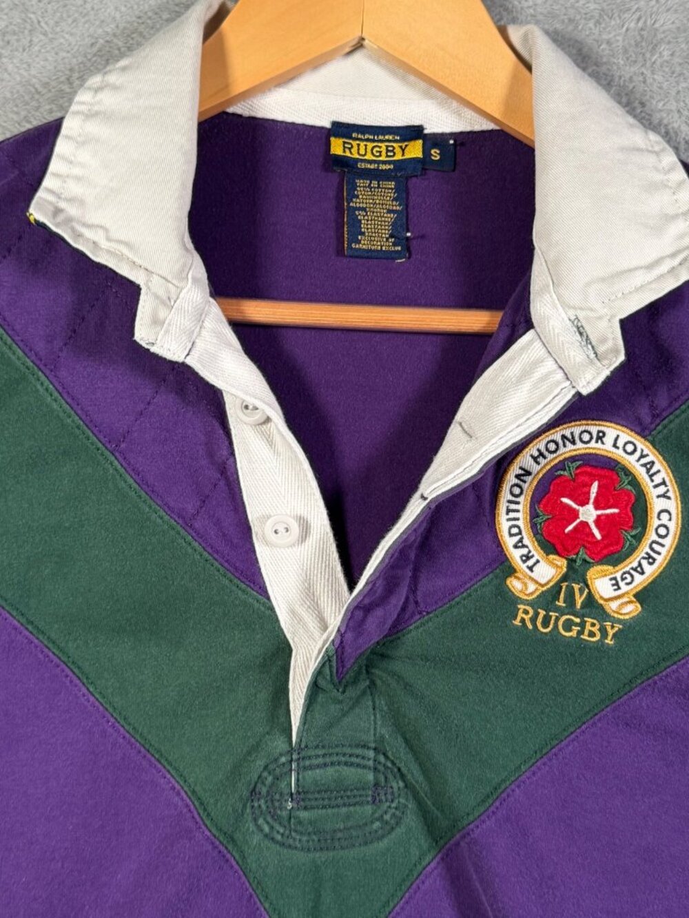 Rugby Ralph Lauren Shirt Womens S Purple Green Chevron Crest Long Sleeve SLIM
